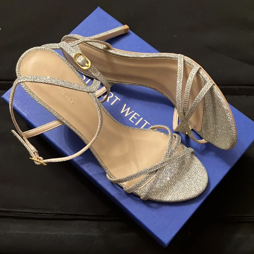 Stuart Weitzman, Starla 80 Heeled Sandal, Sparkle Noir, US 10